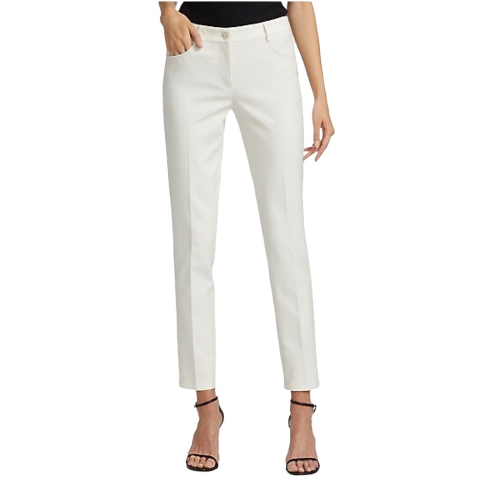 Akris Magda Cotton Silk Pleated Ankle-Crop Trousers in Off-White Size 4